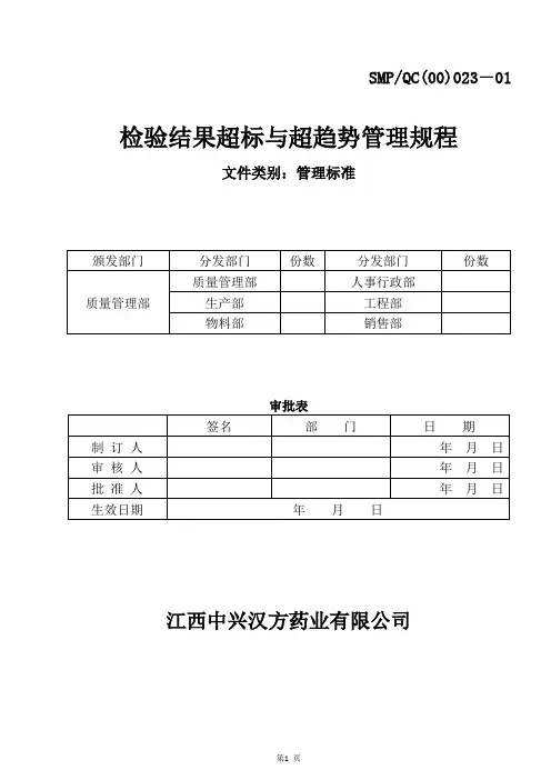 检验结果超标与超趋势管理规程