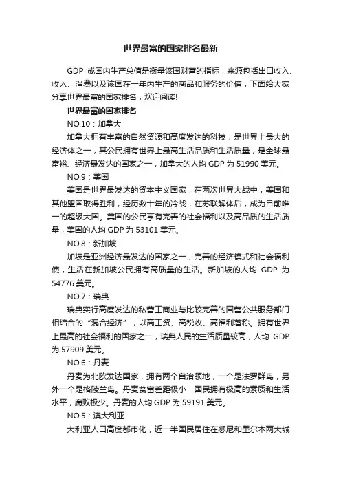 世界最富的国家排名最新