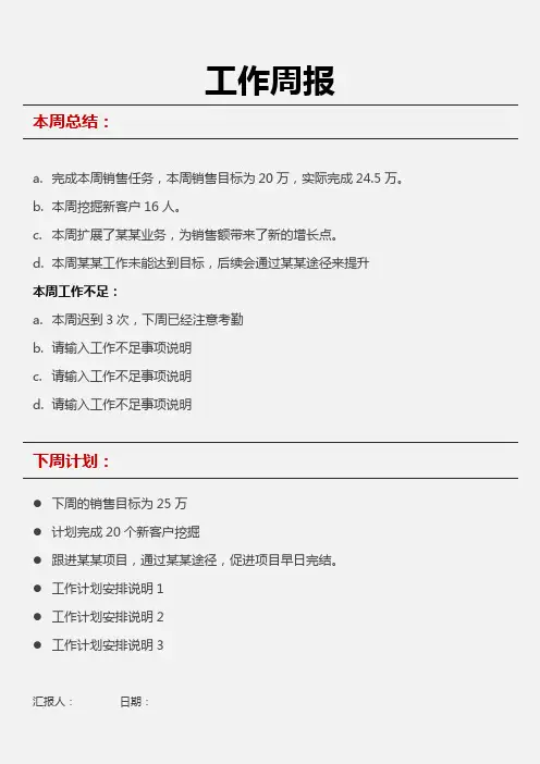 工作周报模板通用