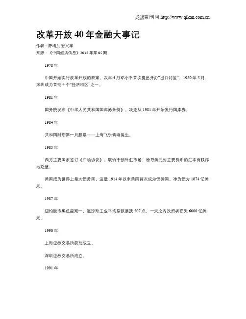 改革开放40年金融大事记