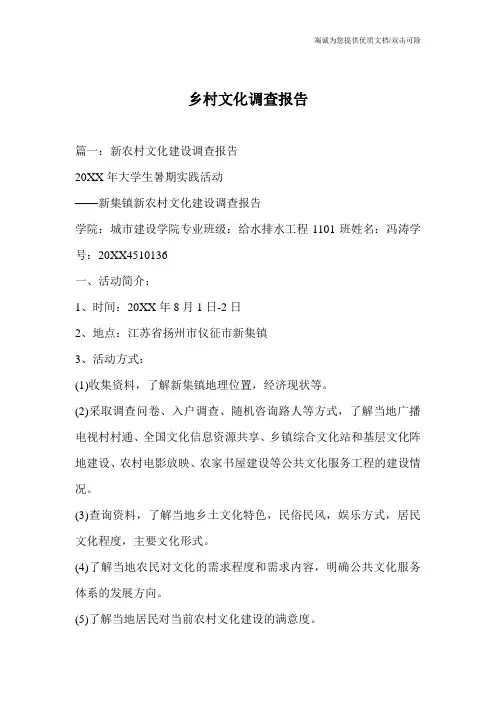 乡村文化调查报告
