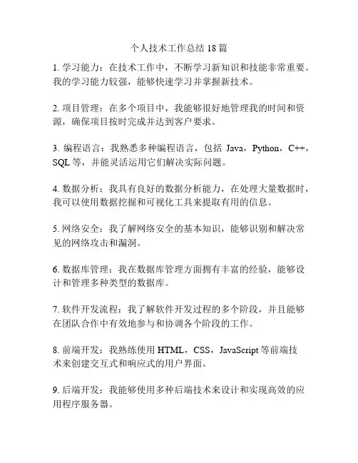 个人技术工作总结18篇