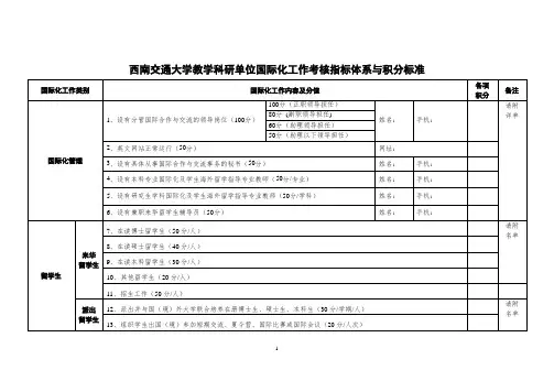 西南交通大学教学科研单位国际化工作考核指标体系与积分标准