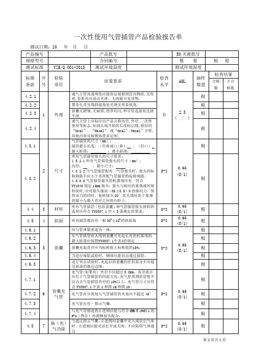 一次性使用气管插管产品检验报告单