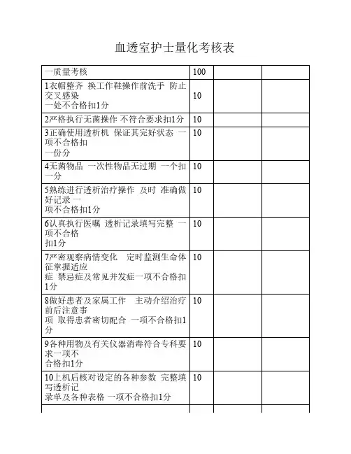 血透室护士量化考核表