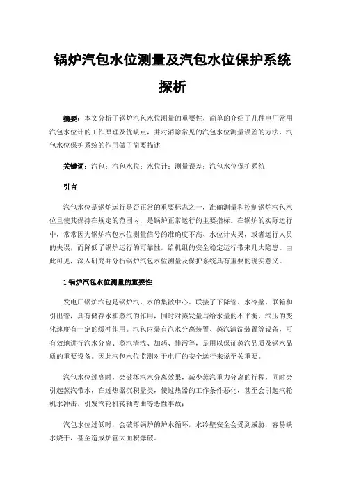 锅炉汽包水位测量及汽包水位保护系统探析
