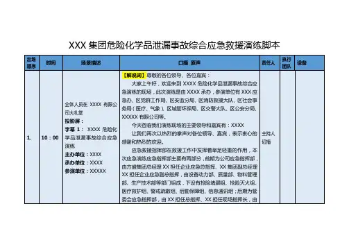 危险化学品泄漏事故综合应急救援演练脚本