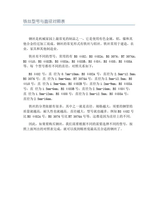 铁丝型号与直径对照表