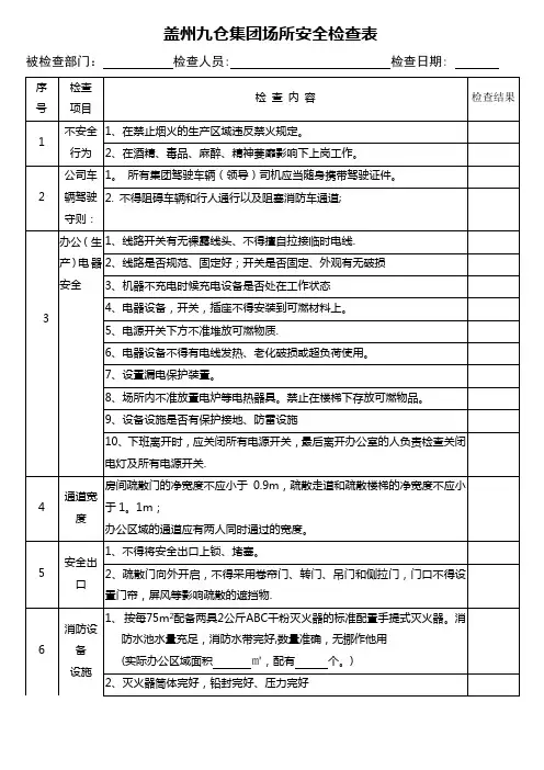 办公场所安全检查表