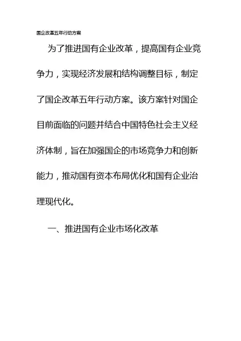 国企改革五年行动方案