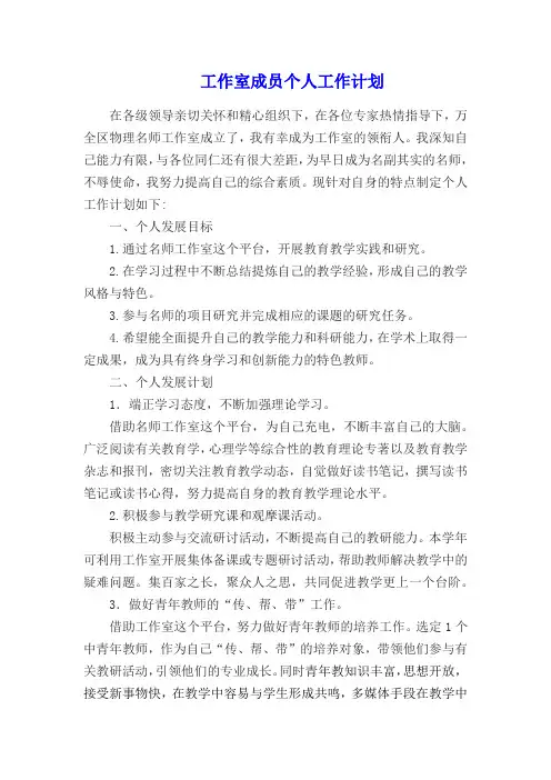 工作室成员个人工作计划