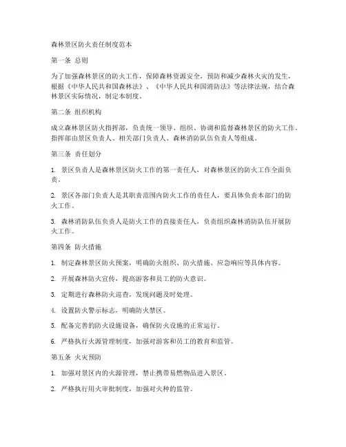 森林景区防火责任制度范本