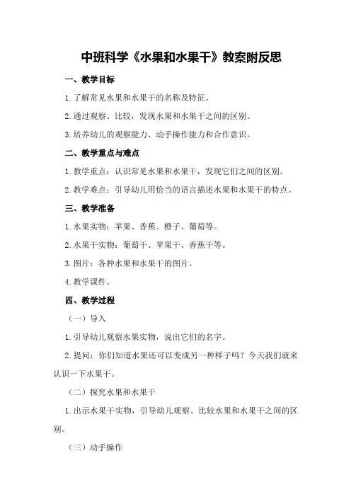 中班科学《水果和水果干》教案附反思