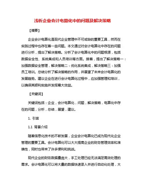 浅析企业会计电算化中的问题及解决策略