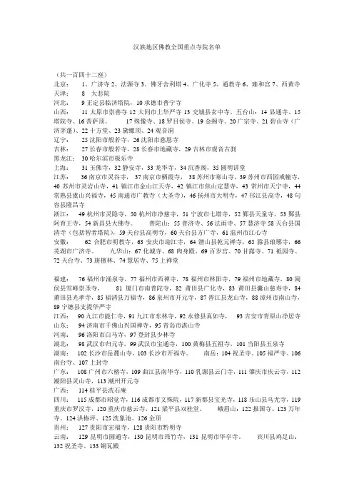 汉族地区佛教全国重点寺院名单