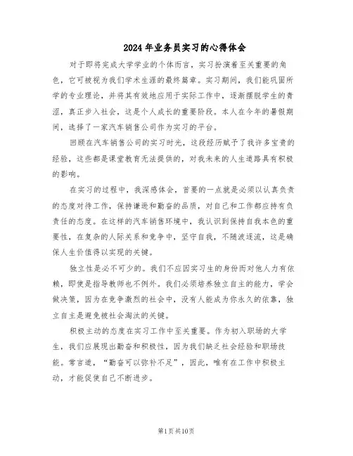 2024年业务员实习的心得体会（五篇）