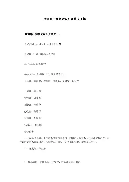 公司部门例会会议纪要范文2篇