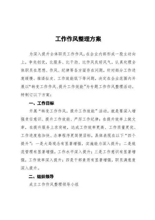 工作作风整顿专项方案