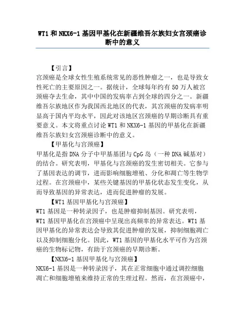 WT1和NKX6-1基因甲基化在新疆维吾尔族妇女宫颈癌诊断中的意义