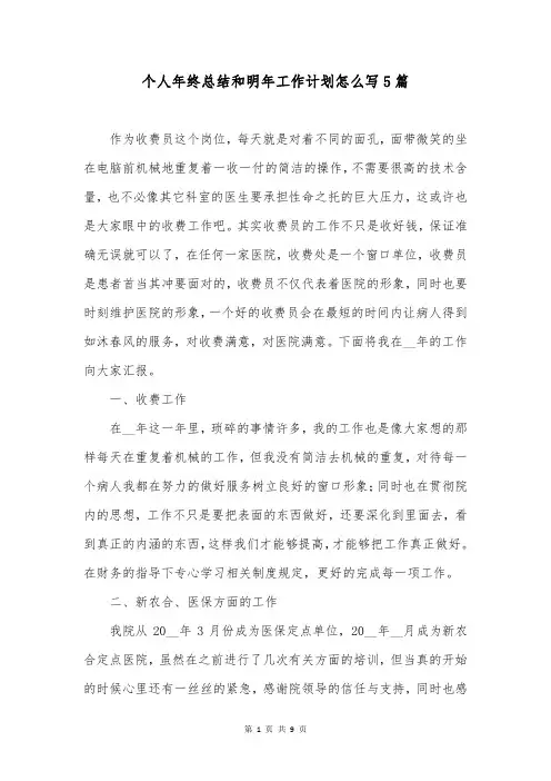个人年终总结和明年工作计划怎么写5篇