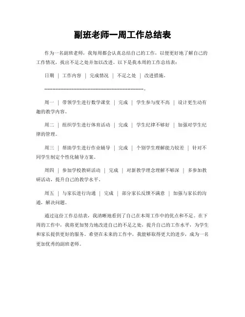 副班老师一周工作总结表