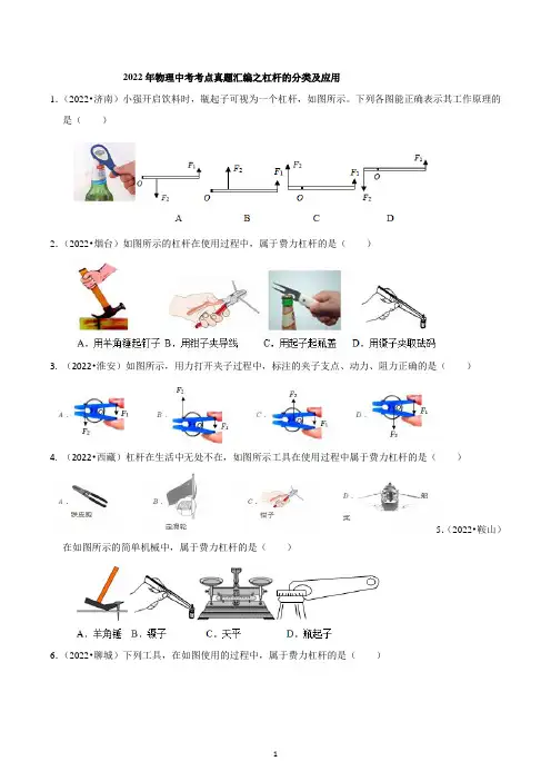 2022年物理中考考点真题汇编之杠杆的分类及应用