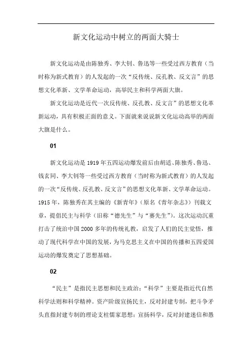 新文化运动中树立的两面大骑士