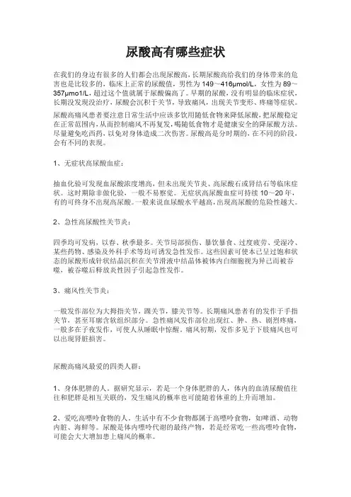 尿酸高有哪些症状