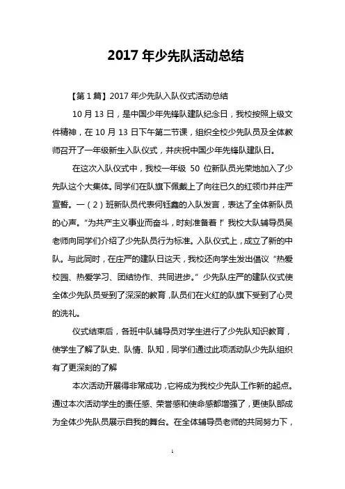 2017年少先队活动总结