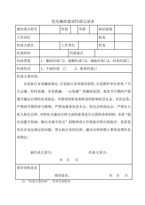 党风廉政建设约谈记录表