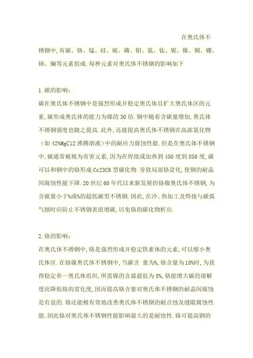 元素对奥氏体不锈钢的影响