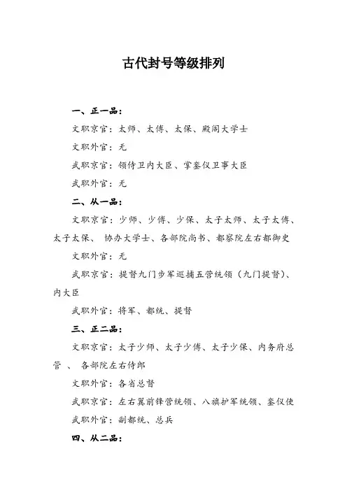 古代封号等级排列