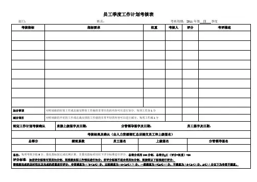 季度工作计划考核表
