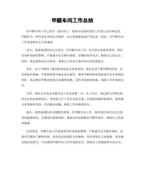 甲醛车间工作总结
