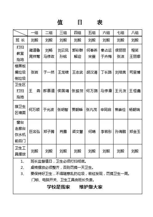 班级值日表