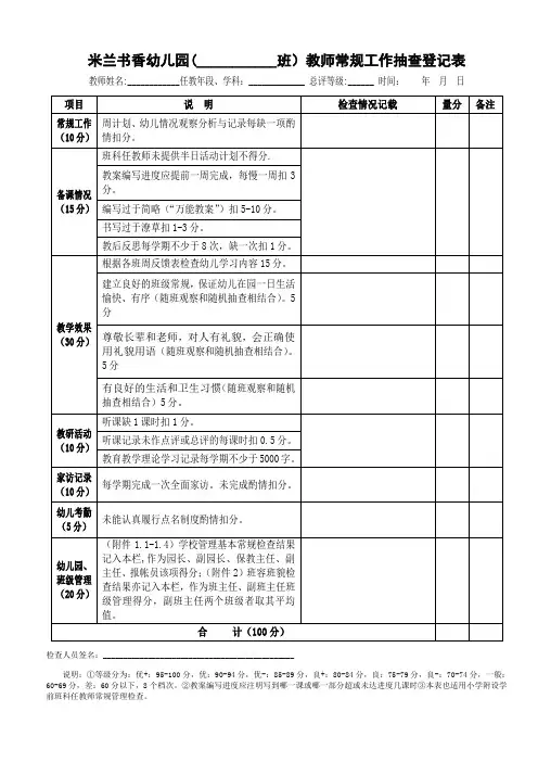 幼儿园常规工作检查表
