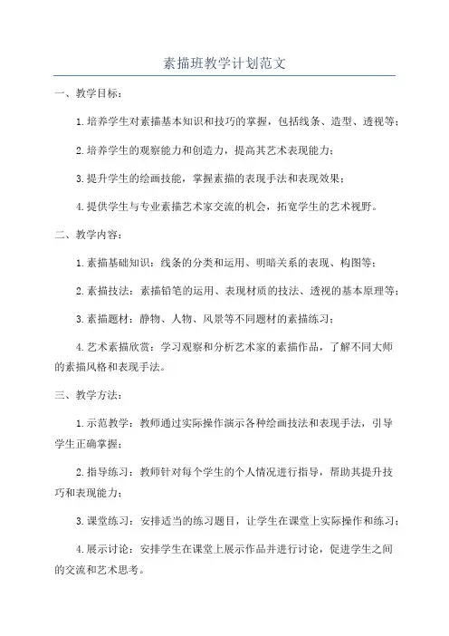 素描班教学计划范文