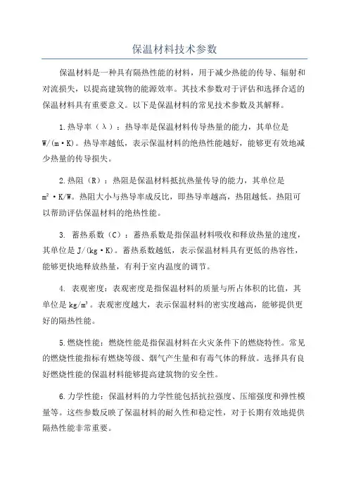保温材料技术参数