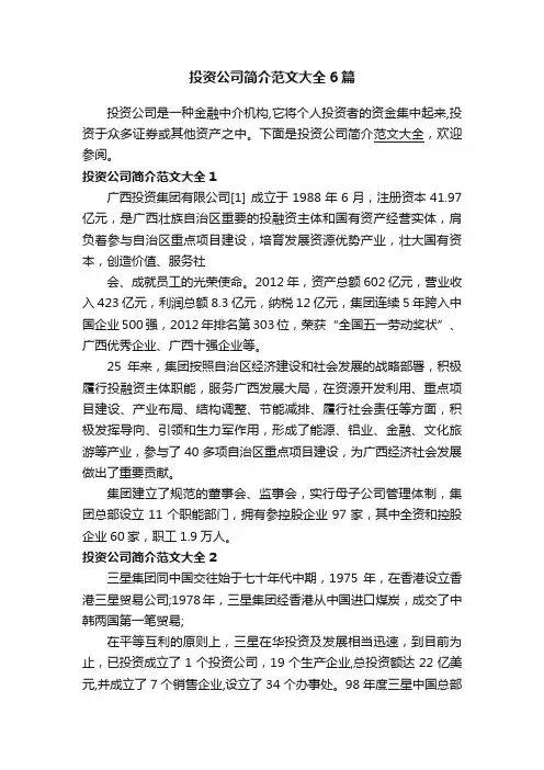 投资公司简介范文大全6篇