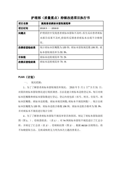 提高患者痰标本留取规范率--护理部PDCA改善项目 (模板)