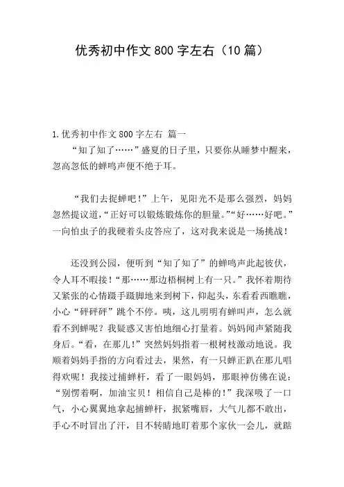 优秀初中作文800字左右(10篇)