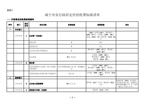 一行政事业性收费标准清单