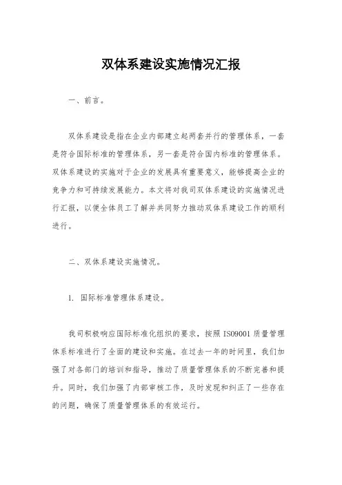 双体系建设实施情况汇报