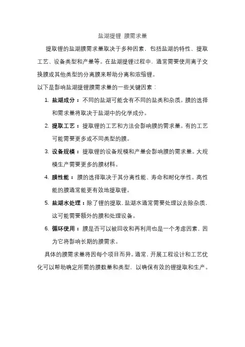 盐湖提锂 膜需求量