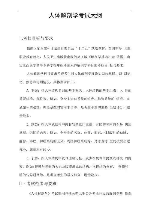 人体解剖学考试大纲