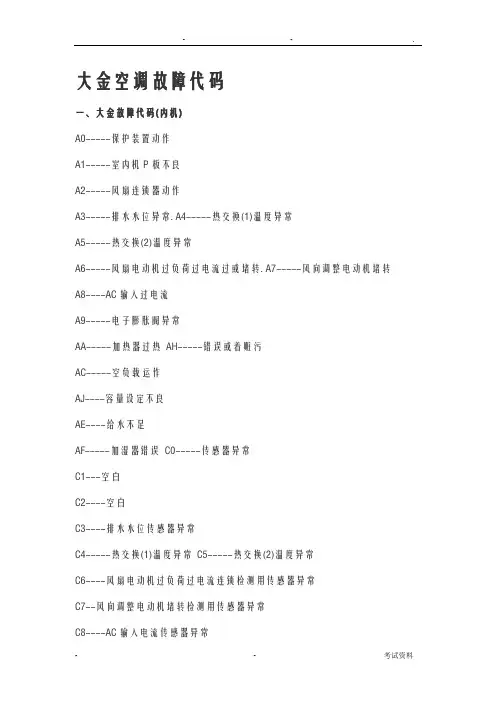 大金空调故障代码汇总