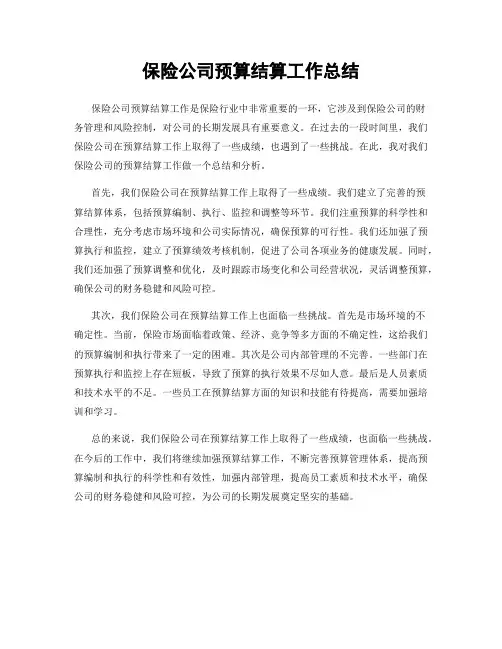 保险公司预算结算工作总结