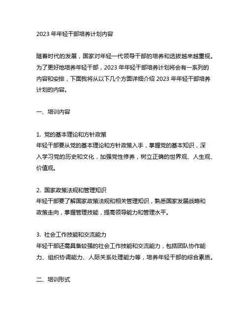 2023年年轻干部培养计划内容