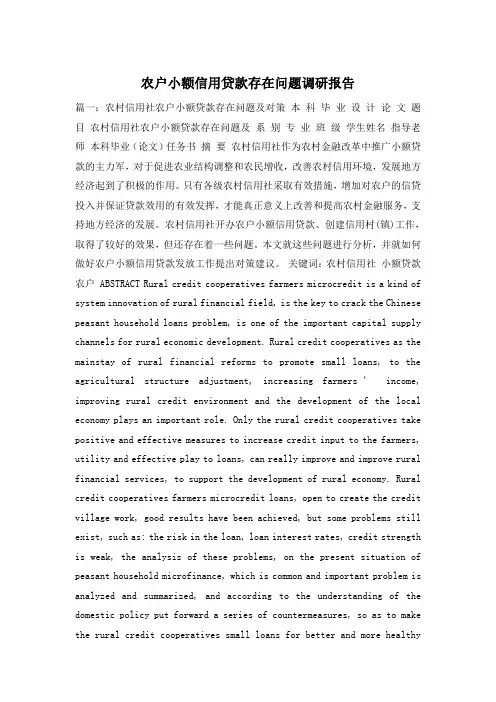 农户小额信用贷款存在问题调研报告