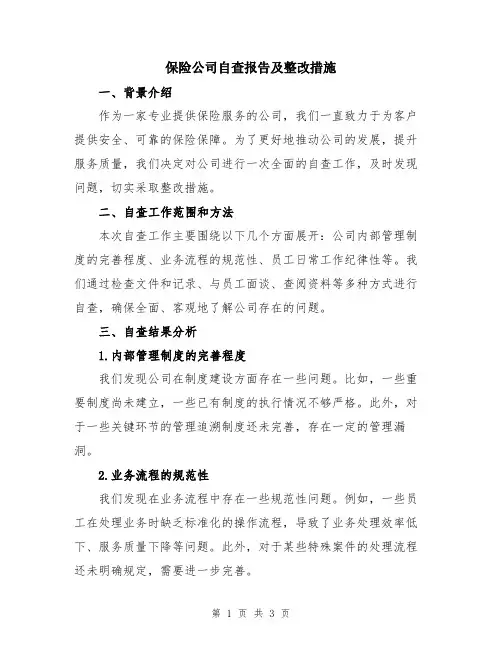 保险公司自查报告及整改措施